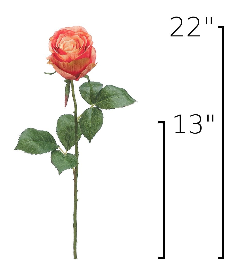 22" Faux Large Rose Bud Stem Light Coral