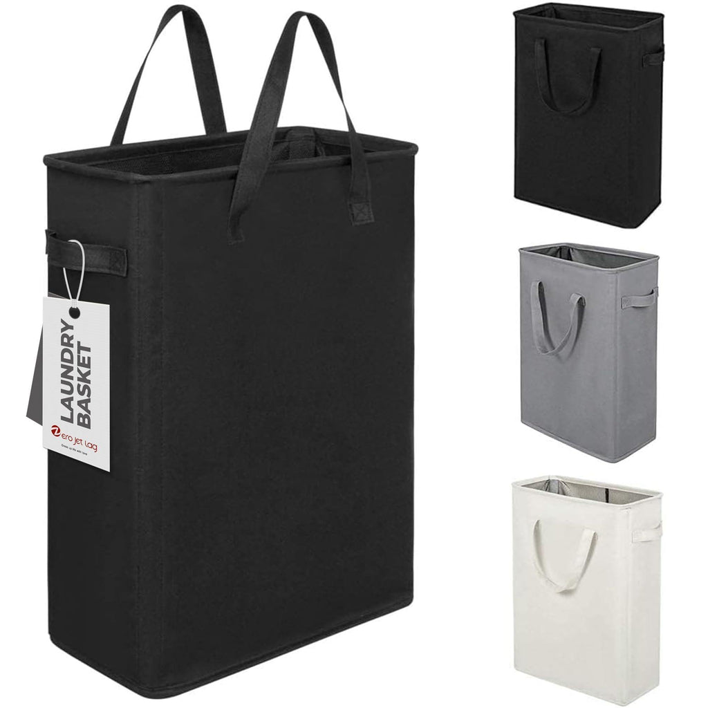 Slim Laundry Hamper With Handles Collapsible Laundry Basket Thin Dirty Clothes Basket Narrow Laundry Bag Foldable Dirty Clothes Hamper 45L (21 inchesBlack)