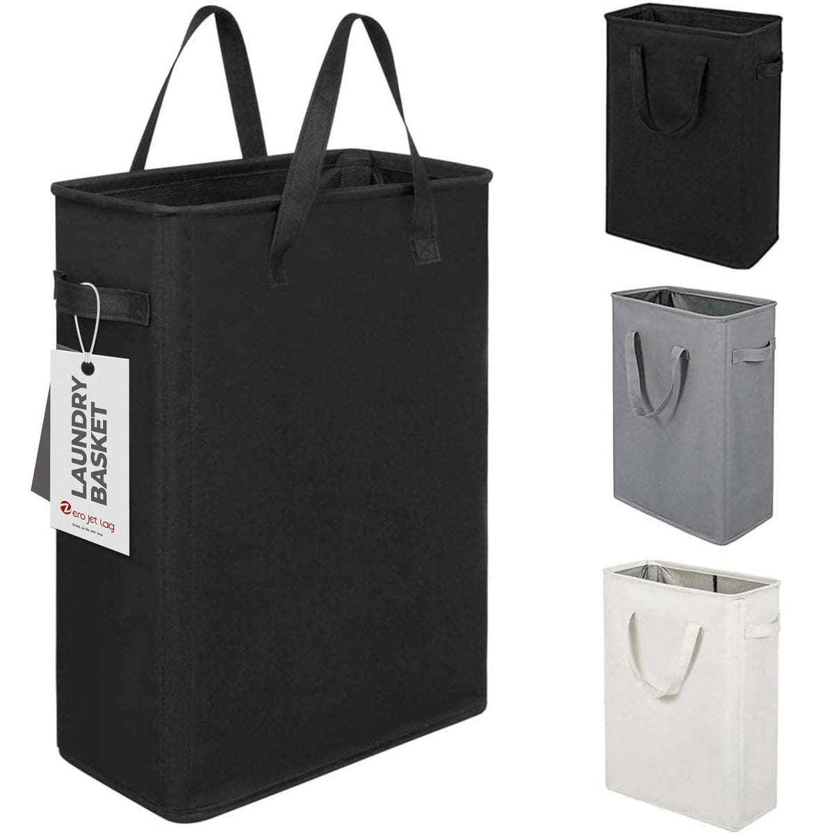Slim Laundry Hamper With Handles Collapsible Laundry Basket Thin Dirty Clothes Basket Narrow Laundry Bag Foldable Dirty Clothes Hamper 45L (21 inchesBlack)