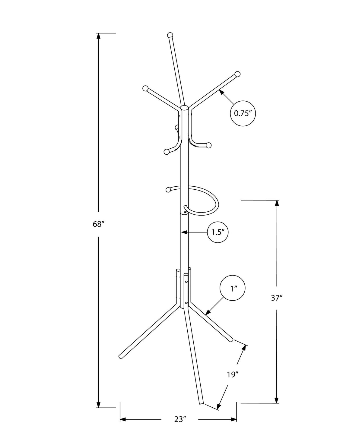 Coat Rack, Hall Tree, Free Standing, Hanging Bar, 6 Hooks, Entryway, Contemporary & Modern