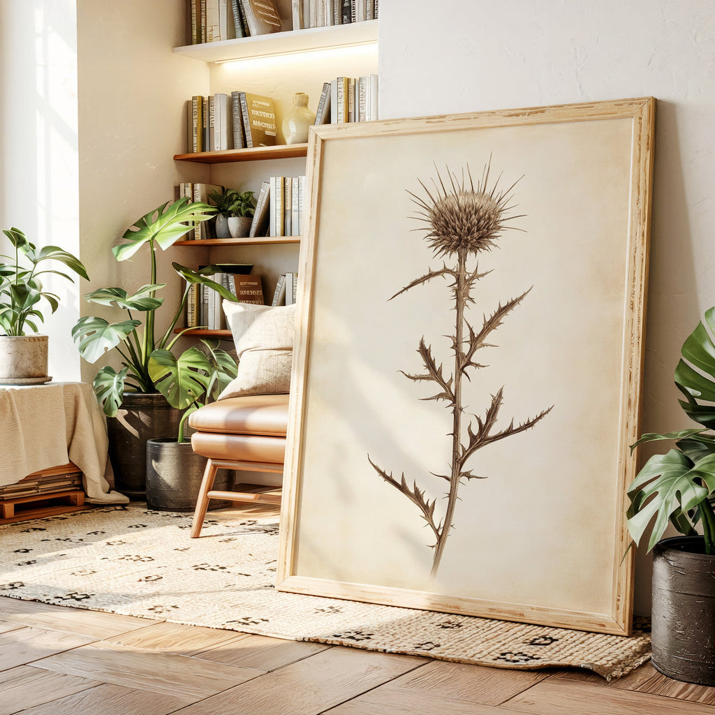 Vintage Thistle Botanical Print – Rustic Western Floral Wall Art