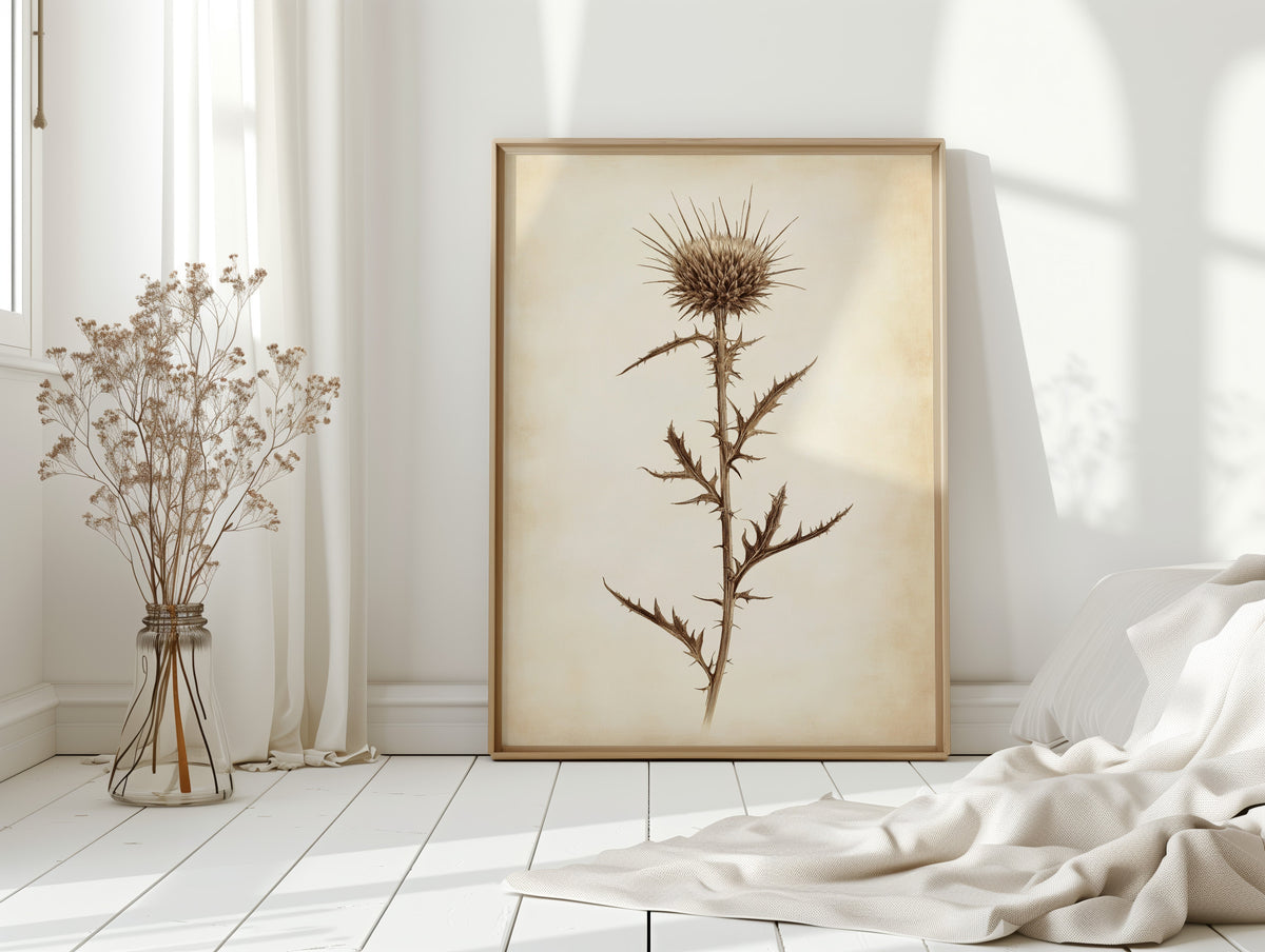 Vintage Thistle Botanical Print – Rustic Western Floral Wall Art
