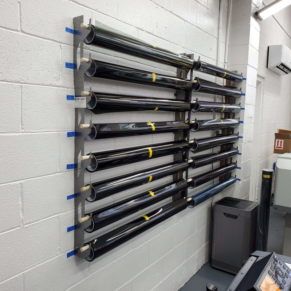 Wall-Mounted Vinyl, Tint, Paper & Cloth Wrap Rack - Modular Storage | Martin Metalwork"