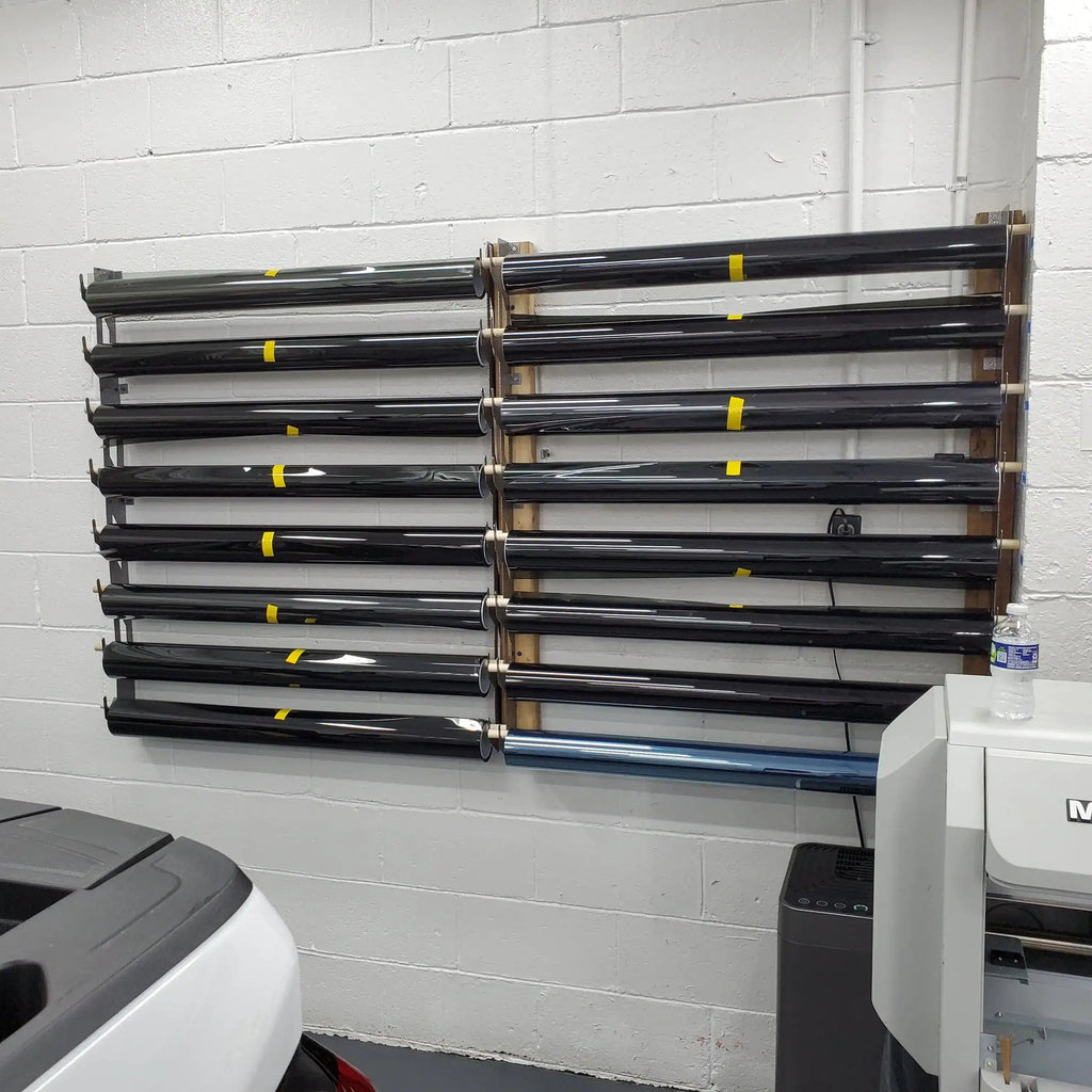 Wall-Mounted Vinyl, Tint, Paper & Cloth Wrap Rack - Modular Storage | Martin Metalwork"