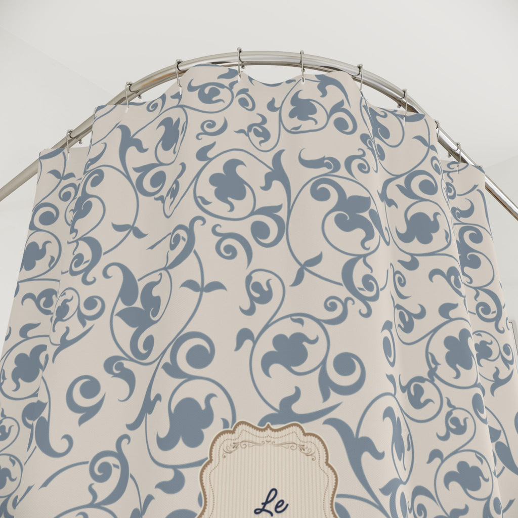 French 'Le Bain' Elegant Floral Shower Curtain | Neutral Beige Vintage Bath