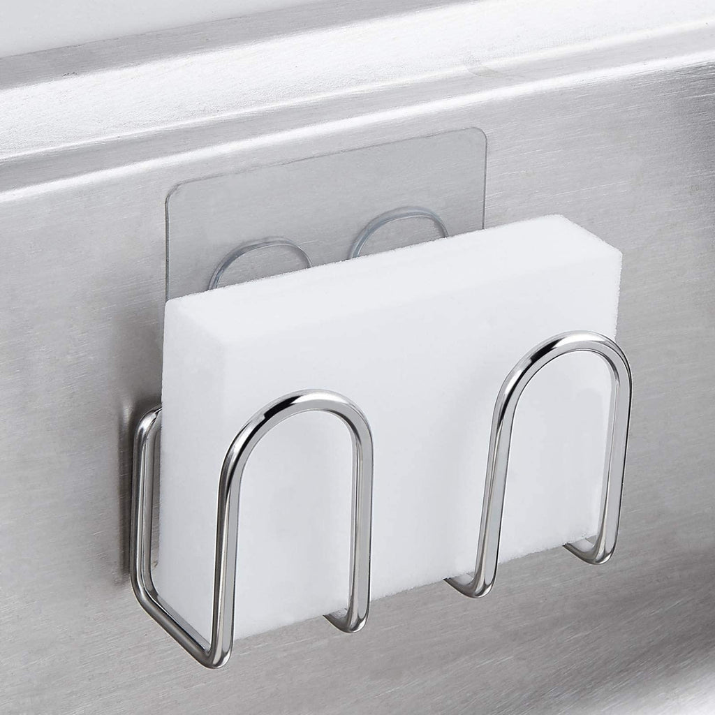 Kitchen Sponge Holder Sink Caddy for Sponges Scrubbers Soap No Drilling Adhesive Rustproof SUS304 Stainless Steel Compact Kitchen Sink Accessories
