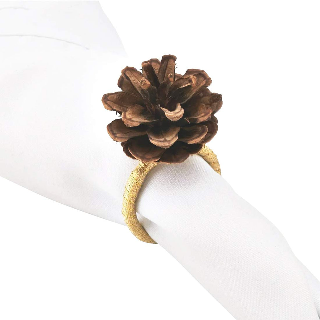 Fennco Styles Natural Pine Cone Decorative Napkin Rings, Set of 4 - Brown Decorative Napkin Holders for Home, Dining Room, Banquet, Family Gathering, Holiday and Special Occasion