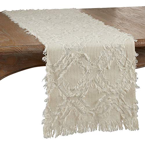 Fennco Styles Waffle Weave Modern Cotton Rectangular Table Runner with Fringe – 16”W x 72”L Table Cover for Home Décor, Dining Table, Banquets, Holidays and Special Occasions
