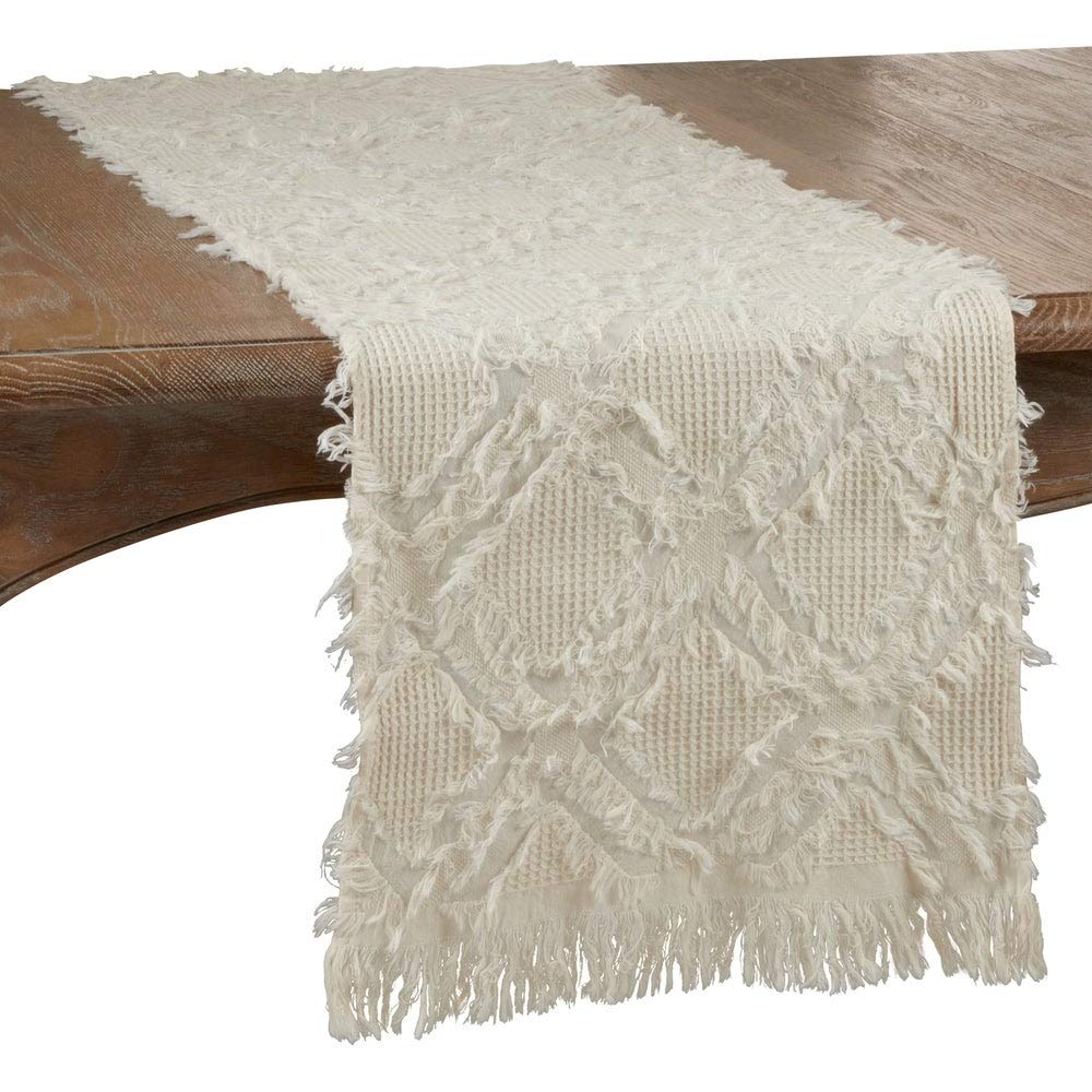 Fennco Styles Waffle Weave Modern Cotton Rectangular Table Runner with Fringe – 16”W x 72”L Table Cover for Home Décor, Dining Table, Banquets, Holidays and Special Occasions