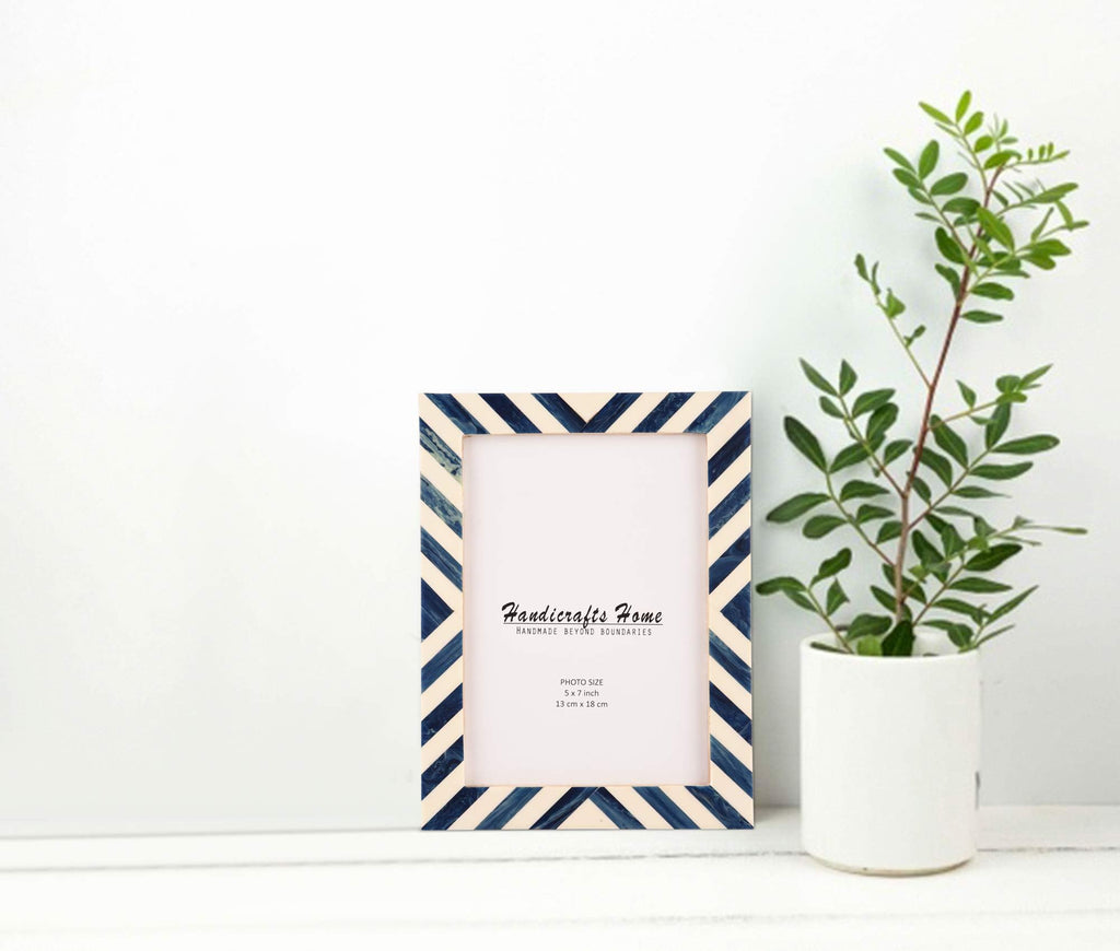 Candy Cane Blueberry Resin Inlay Picture Frame, Blue - White, 3 Sizes (Set of 2)