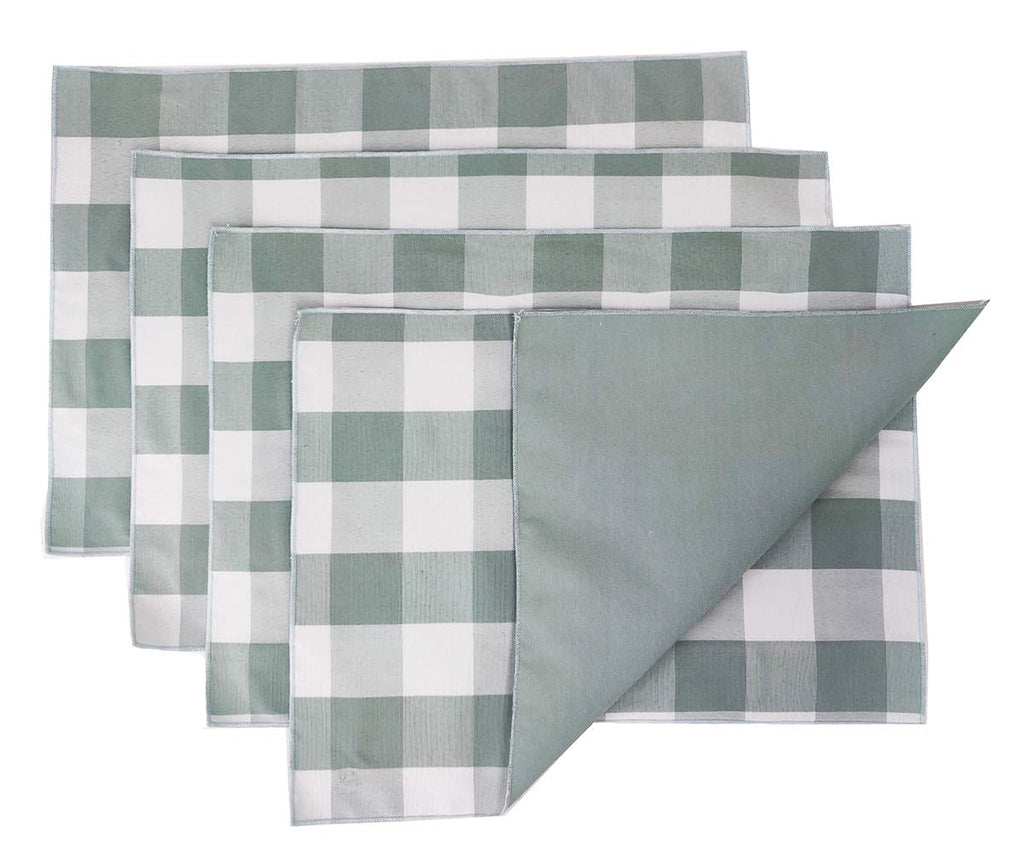 Fennco Styles Buffalo Check Double Layers Reversible Placemats 14" W x 20" L, Set of 4 - Handmade in USA - Plaid Table Mats for Everyday Use, Banquet, Holiday, Family Gathering, Special Occasion