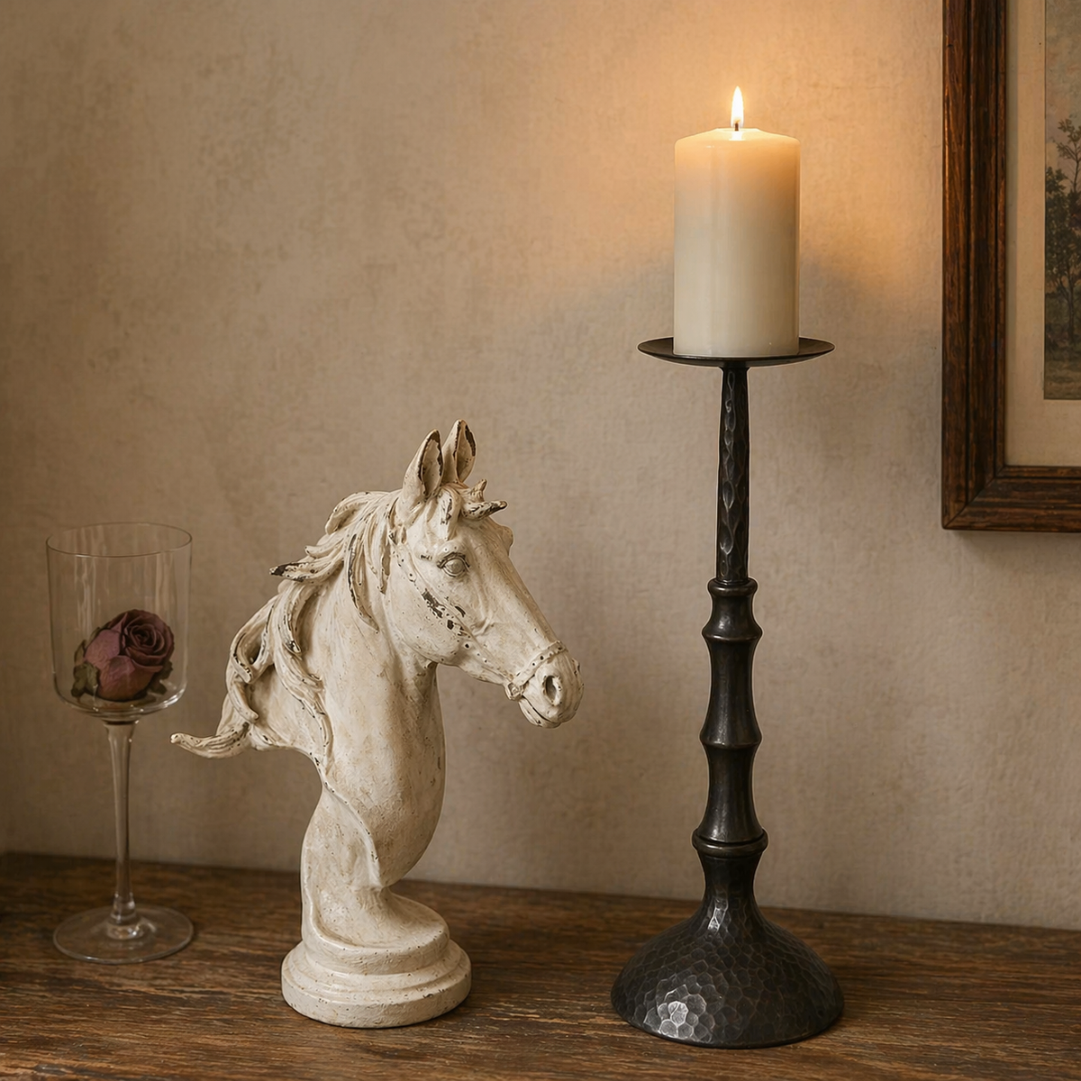 Hammered Metal Pillar Candle Holder