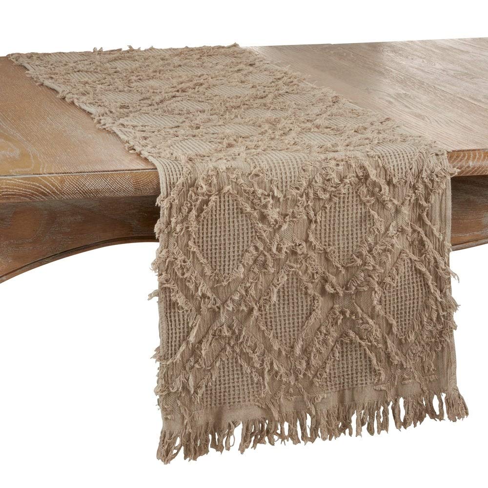 Fennco Styles Waffle Weave Modern Cotton Rectangular Table Runner with Fringe – 16”W x 72”L Table Cover for Home Décor, Dining Table, Banquets, Holidays and Special Occasions