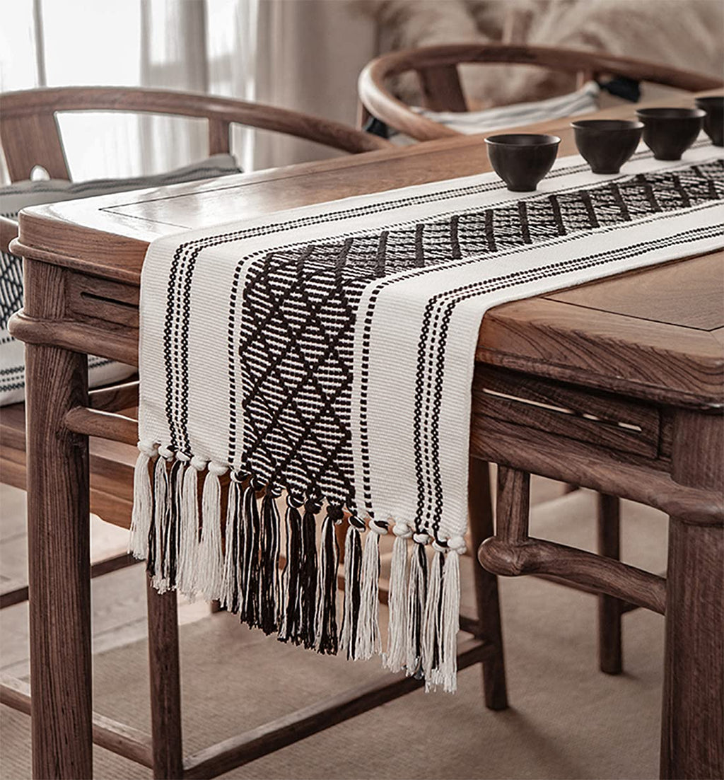 Fennco Styles Diamond Stitch Design Cotton Blend Placemats 14" W x 19" L, Set of 4 - Black Geometric Woven Table Mats for Boho Décor, Home, Dining Table, Banquets, Family Gatherings, Special Occasion