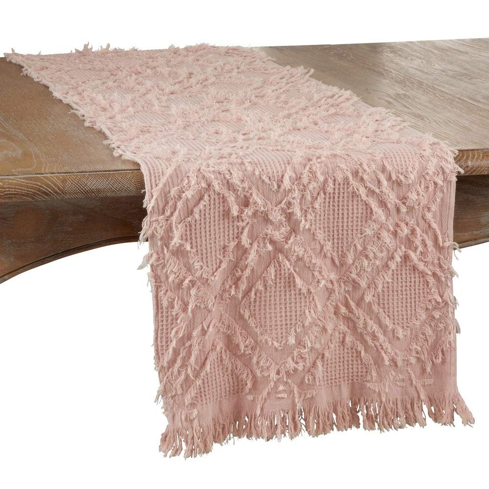 Fennco Styles Waffle Weave Modern Cotton Rectangular Table Runner with Fringe – 16”W x 72”L Table Cover for Home Décor, Dining Table, Banquets, Holidays and Special Occasions