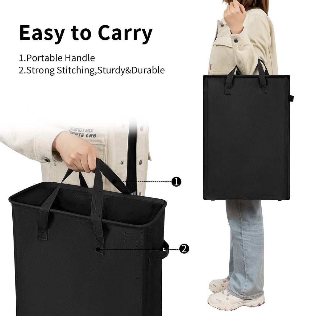 Slim Laundry Hamper With Handles Collapsible Laundry Basket Thin Dirty Clothes Basket Narrow Laundry Bag Foldable Dirty Clothes Hamper 45L (21 inchesBlack)