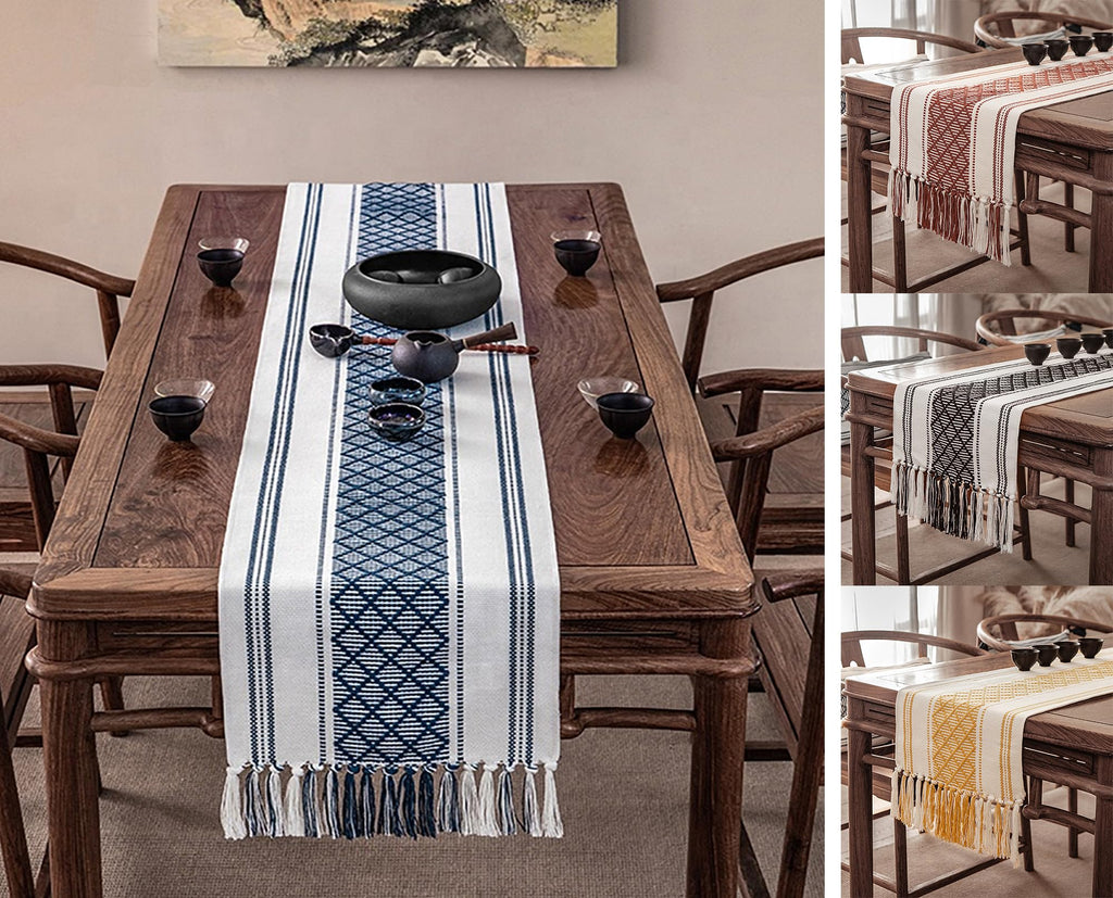 Fennco Styles Diamond Stitch Design Cotton Blend Placemats 14" W x 19" L, Set of 4 - Black Geometric Woven Table Mats for Boho Décor, Home, Dining Table, Banquets, Family Gatherings, Special Occasion