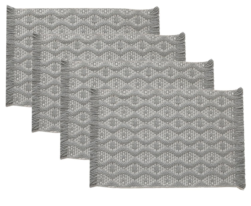 Fennco Styles Modern Diamond Woven Placemats 12" W x 19" L, Set of 4 - Grey Geometric Fringe Table Mats for Dining Room, Banquets, Family Gatherings, and Holidays