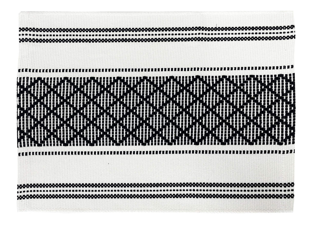 Fennco Styles Diamond Stitch Design Cotton Blend Placemats 14" W x 19" L, Set of 4 - Black Geometric Woven Table Mats for Boho Décor, Home, Dining Table, Banquets, Family Gatherings, Special Occasion