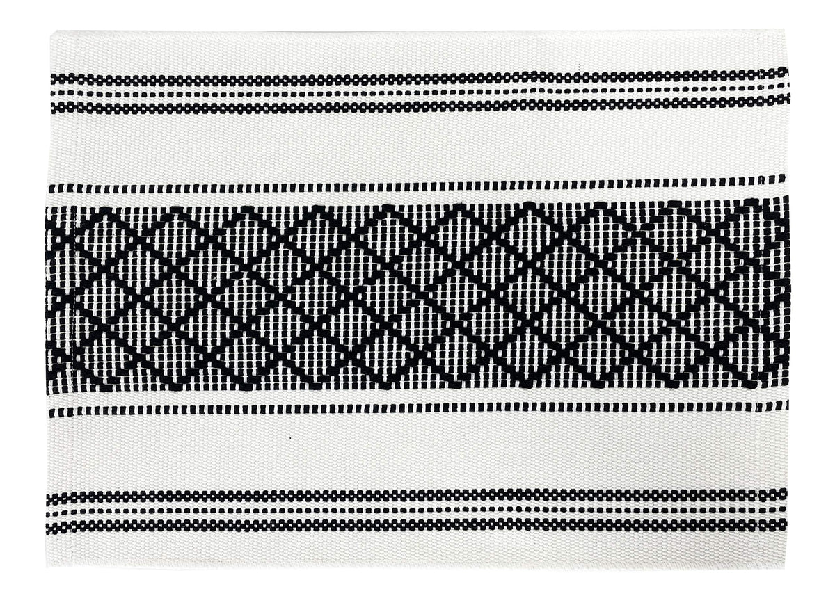 Fennco Styles Diamond Stitch Design Cotton Blend Placemats 14" W x 19" L, Set of 4 - Black Geometric Woven Table Mats for Boho Décor, Home, Dining Table, Banquets, Family Gatherings, Special Occasion