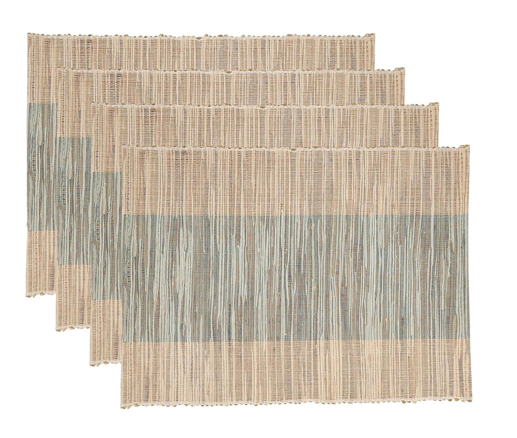Fennco Styles Modern Water Hyacinth Banded Placemats 14 x 19 Inch, Set of 4 - Shimmering Table Mats for Home Décor, Dining Table, Banquets, Holiday and Special Events