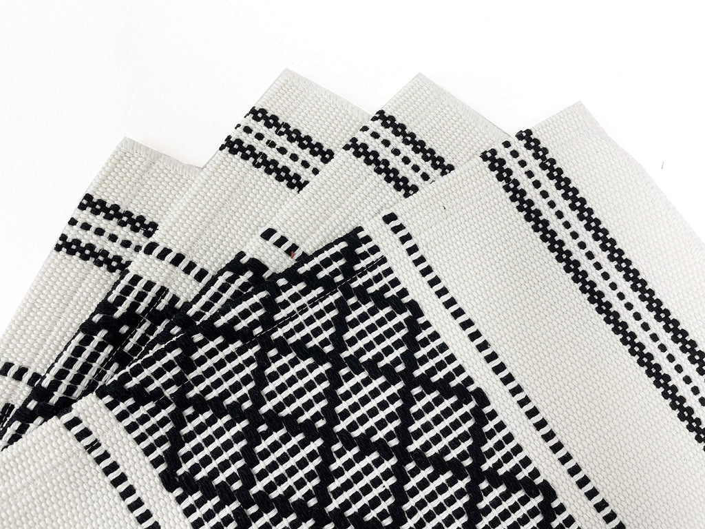 Fennco Styles Diamond Stitch Design Cotton Blend Placemats 14" W x 19" L, Set of 4 - Black Geometric Woven Table Mats for Boho Décor, Home, Dining Table, Banquets, Family Gatherings, Special Occasion