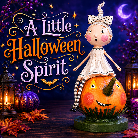 A Little Halloween Spirit Halloween Figurine by Lori Mitchell, 6.5" Poly Resin