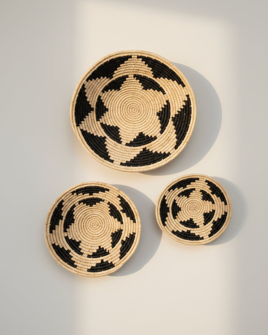 Dakarai Raffia Straw Wall or Table Decor Display Basket Tray Sets