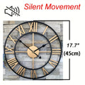 Metal Wall Clock with Roman Numerals, Silent Non-Ticking Mechanism for Home and Office Decor