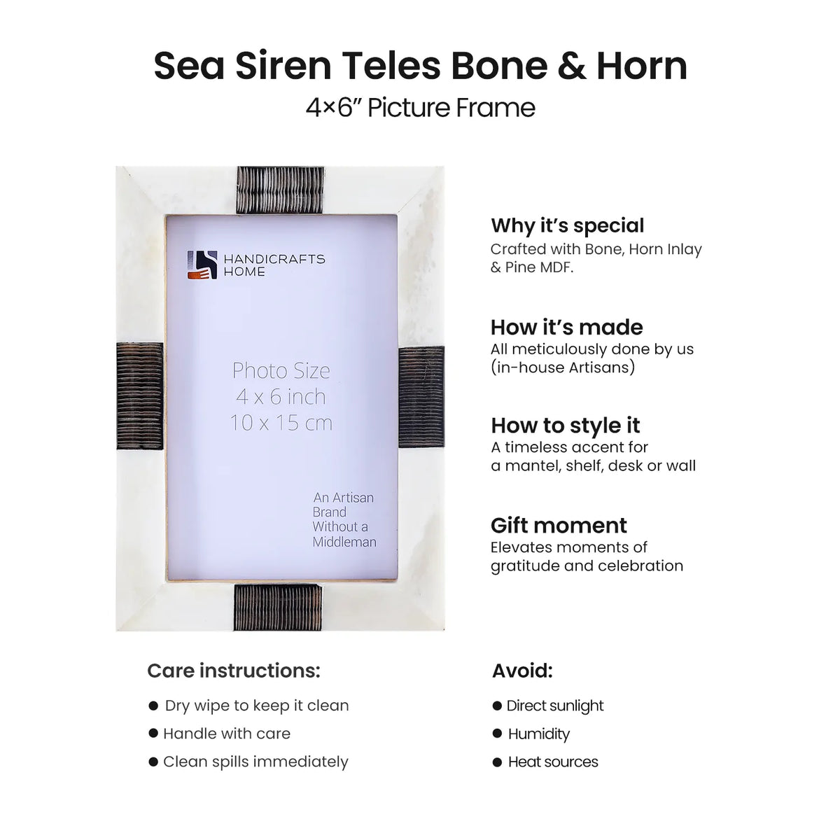 Picture Frame Sea Siren Teles Collection Bone & Horn Inlay White Black – 2 Sizes