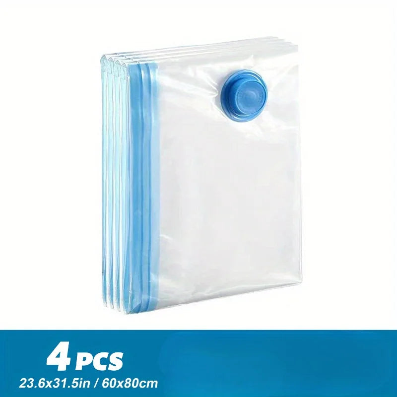 4pcs Vacuum Compression Storage Bag, Sealed Clothing Storage Bag, Household Space Saving Organizer, Excluding Manual Pump