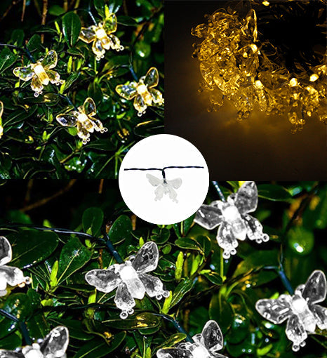 Solar Butterfly String Lights Decorative Ambient Lighting Waterproof Outdoor LED