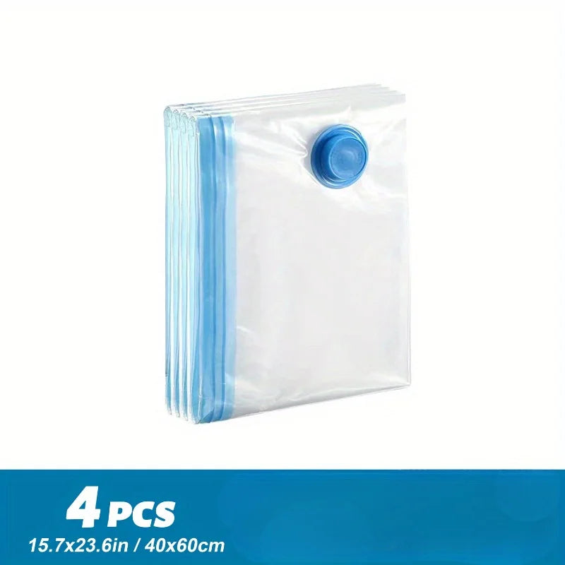 4pcs Vacuum Compression Storage Bag, Sealed Clothing Storage Bag, Household Space Saving Organizer, Excluding Manual Pump