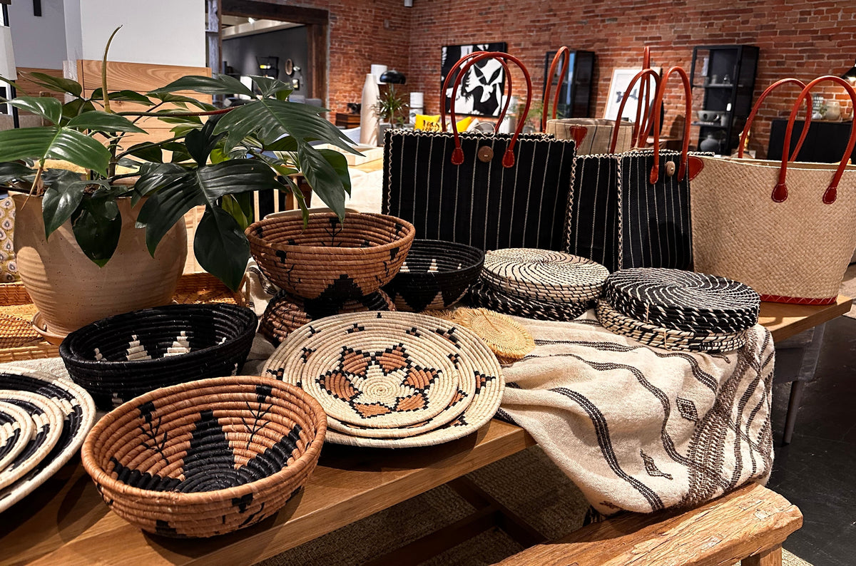 Dakarai Raffia Straw Wall or Table Decor Display Basket Tray Sets