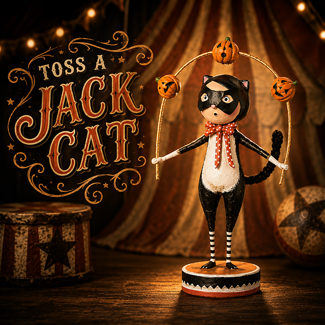 Toss a Jack Cat Halloween Figurine by Lori Mitchell, 7-Inch Resin