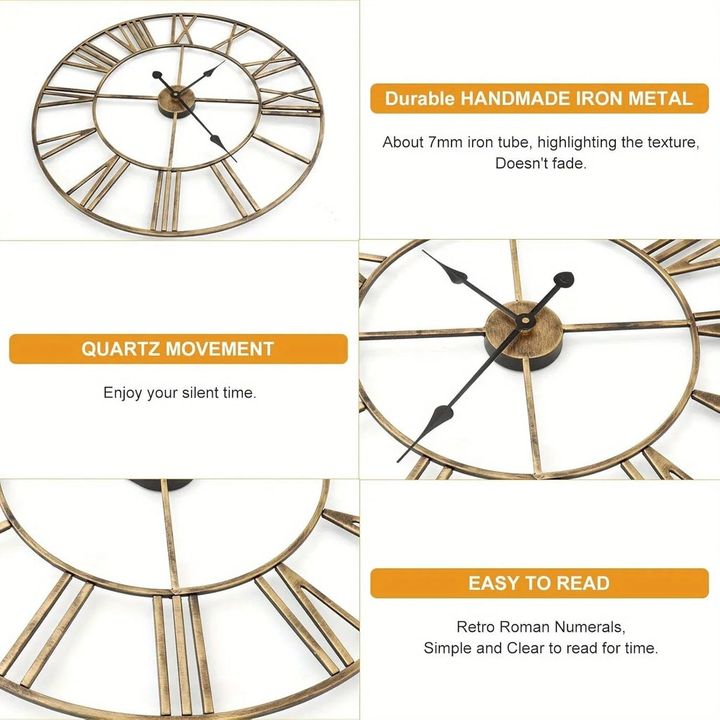 Wall Clock - Silent Metal Roman 12-Inch