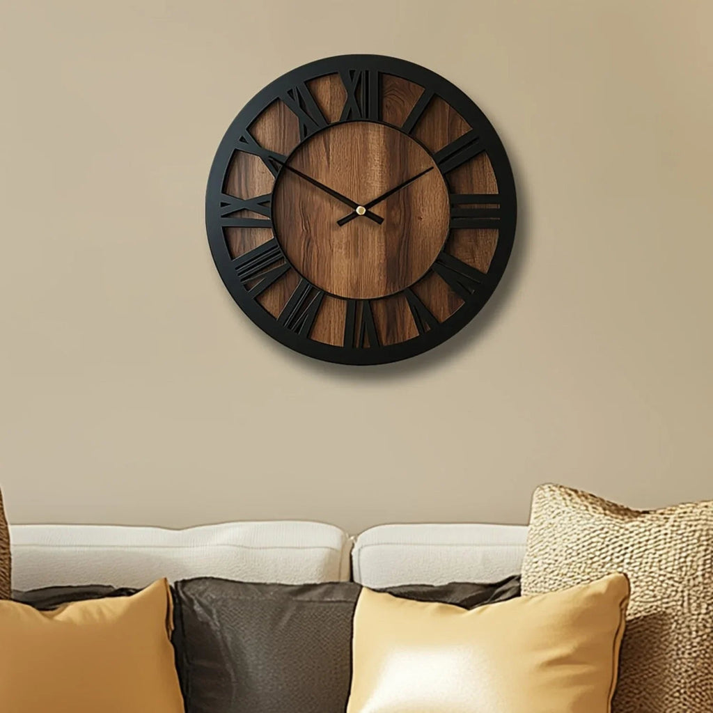 Wall Clock - Silent Wooden Round
