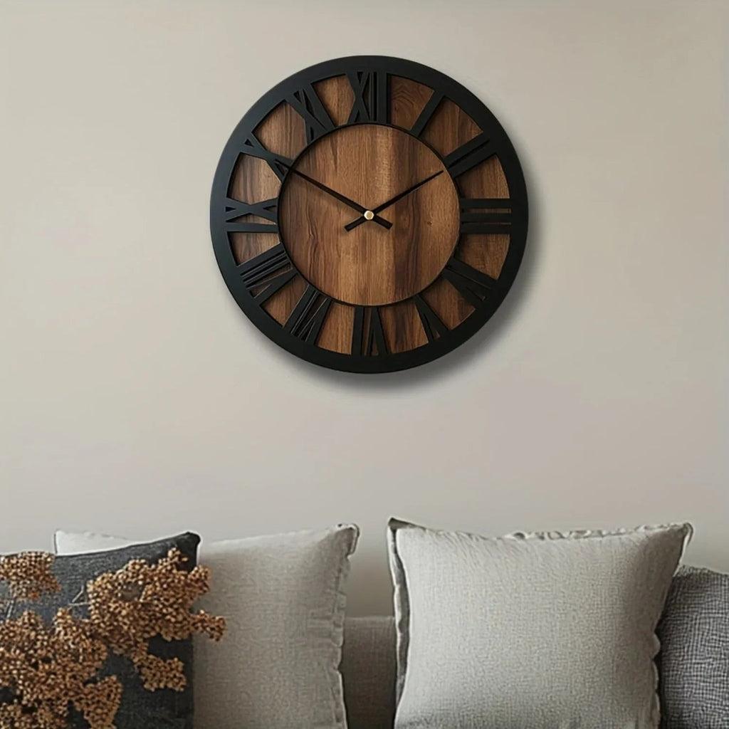 Wall Clock - Silent Wooden Round