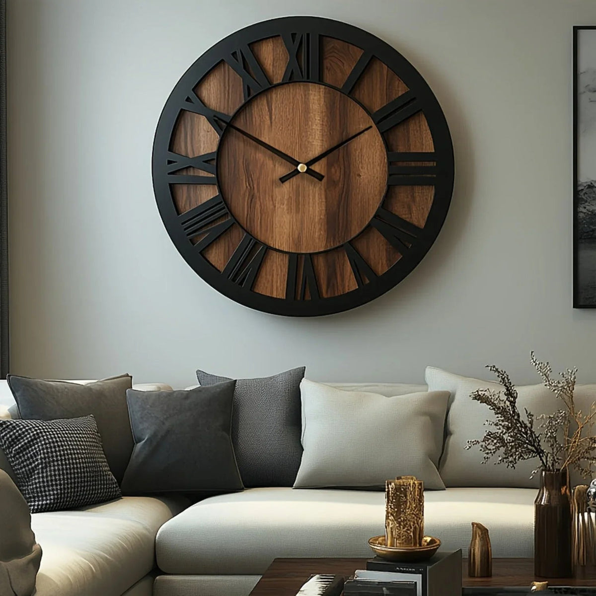 Wall Clock - Silent Wooden Round