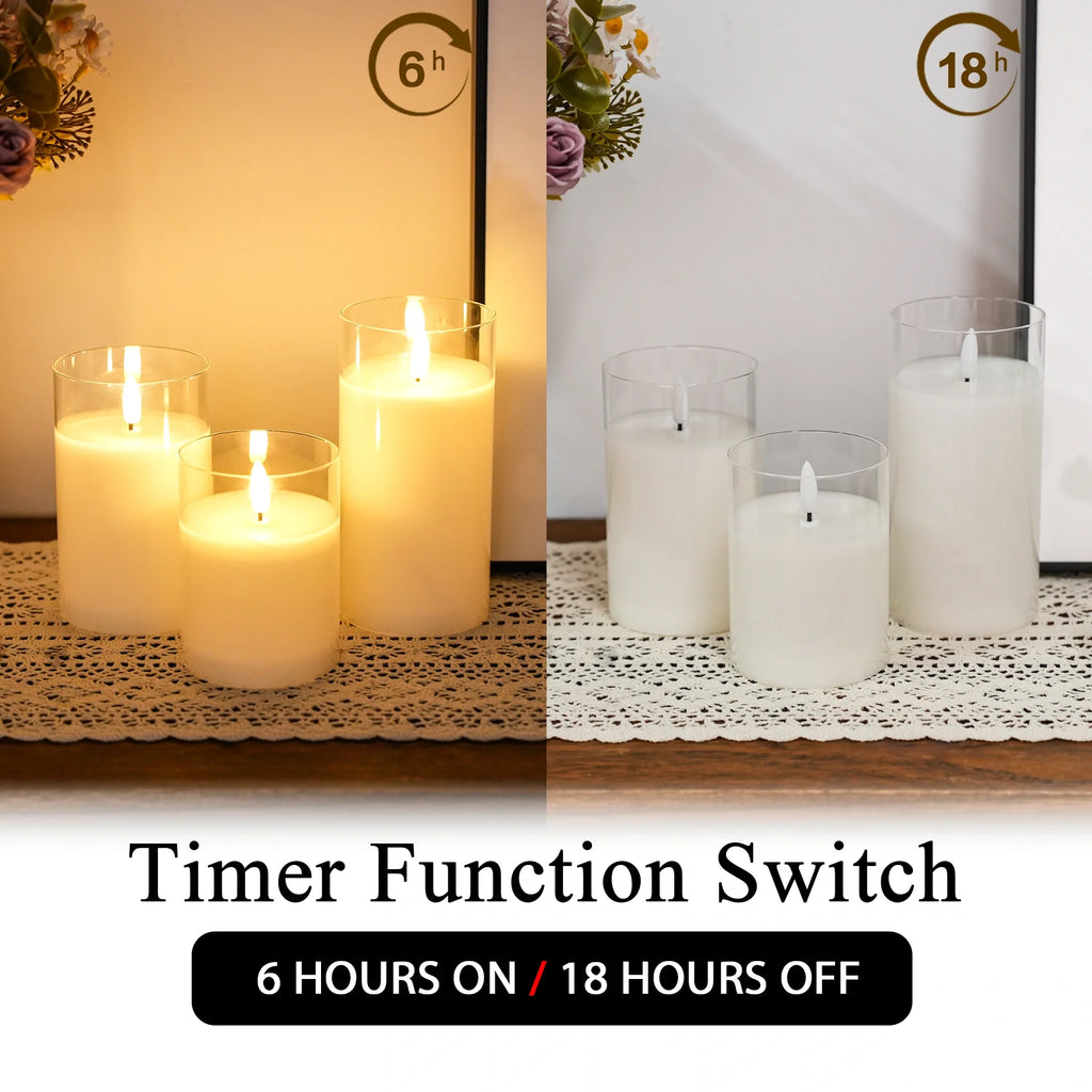 Glass Wax Flameless Effect LED Candles ( Set of 3 )