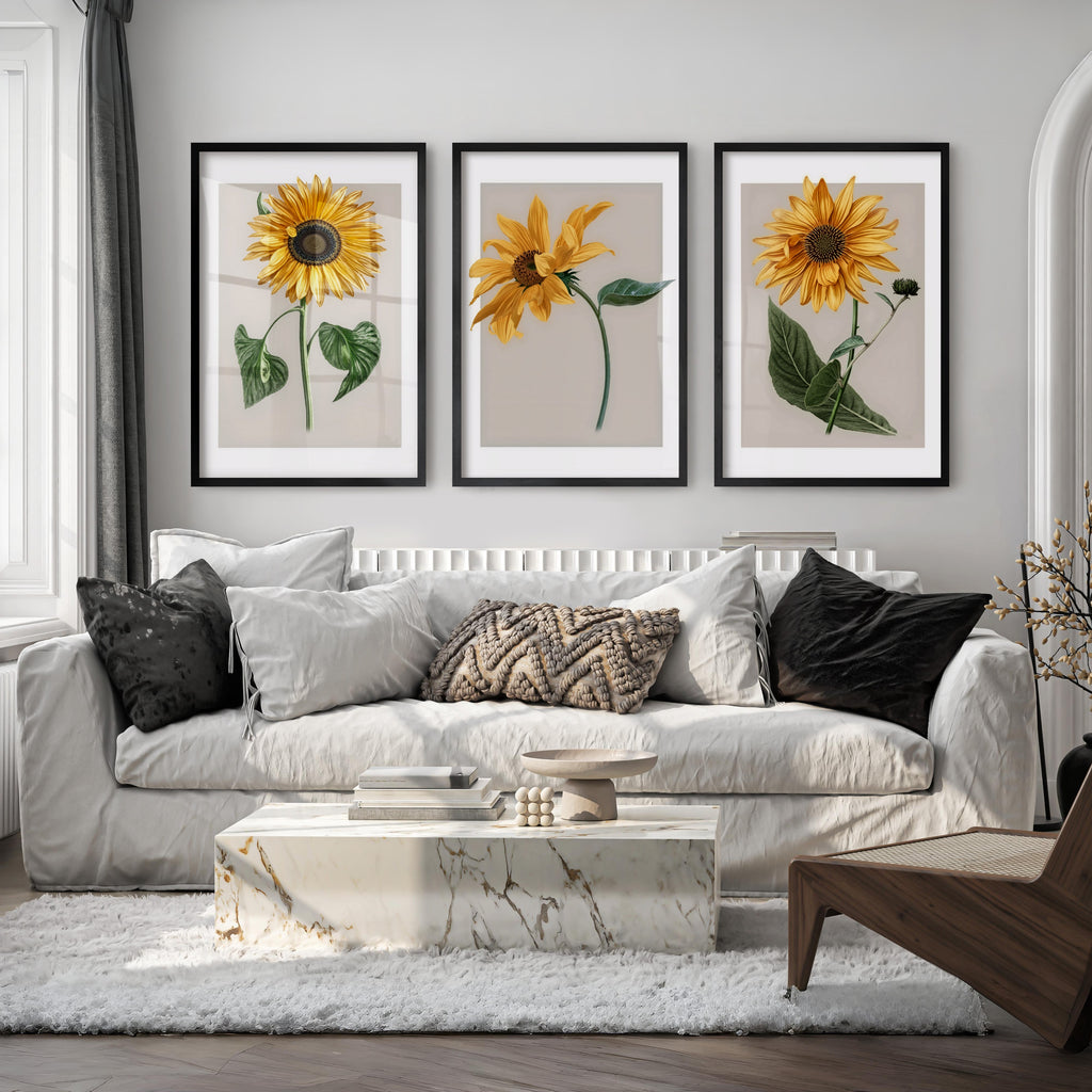 Botanical Wall Decor Sunflower Floral Print Set of 3