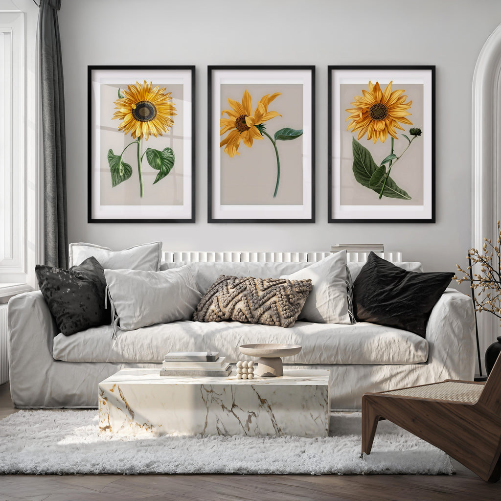 Botanical Wall Decor Sunflower Floral Print Set of 3