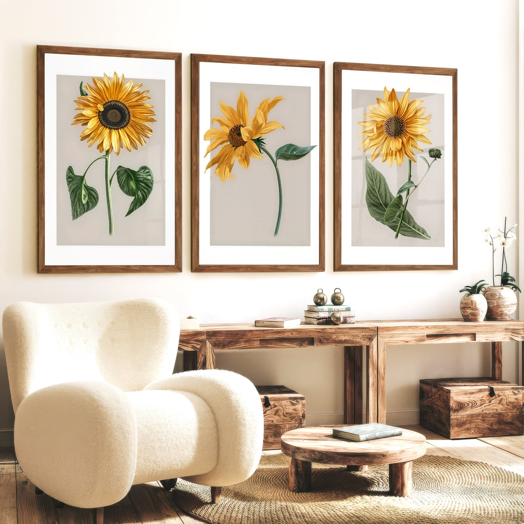 Botanical Wall Decor Sunflower Floral Print Set of 3
