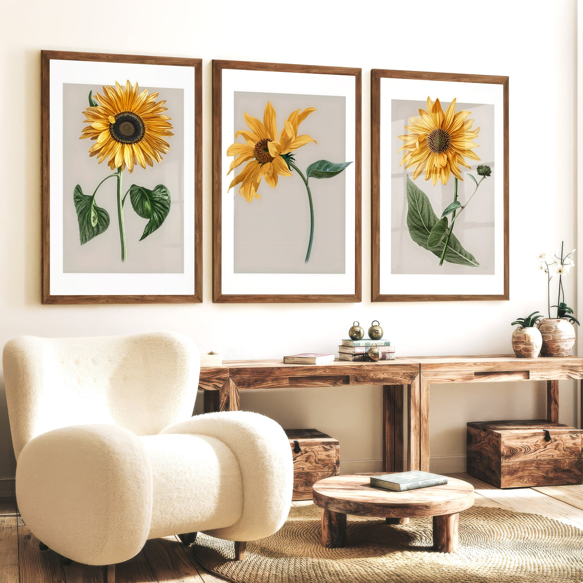 Botanical Wall Decor Sunflower Floral Print Set of 3