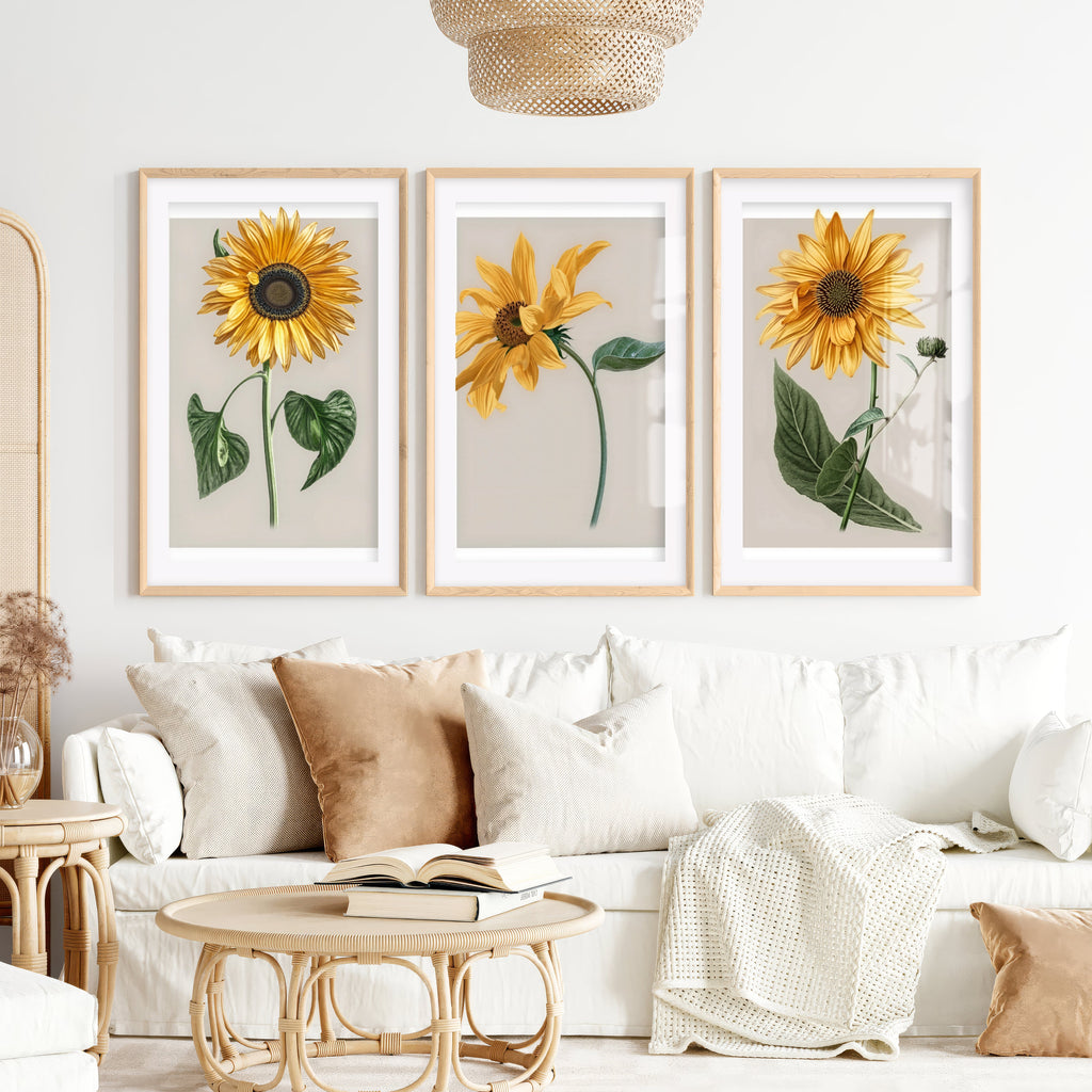 Botanical Wall Decor Sunflower Floral Print Set of 3