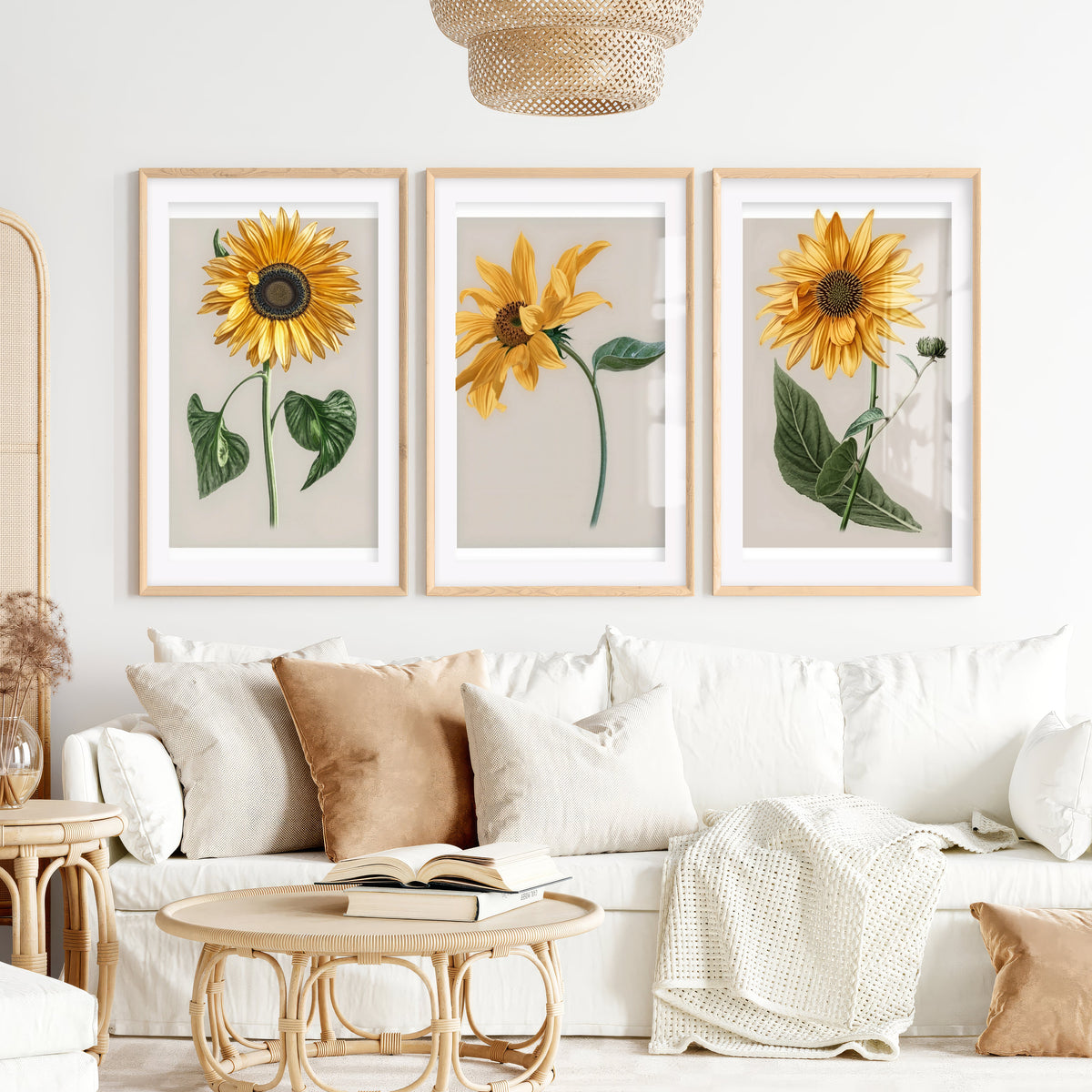 Botanical Wall Decor Sunflower Floral Print Set of 3