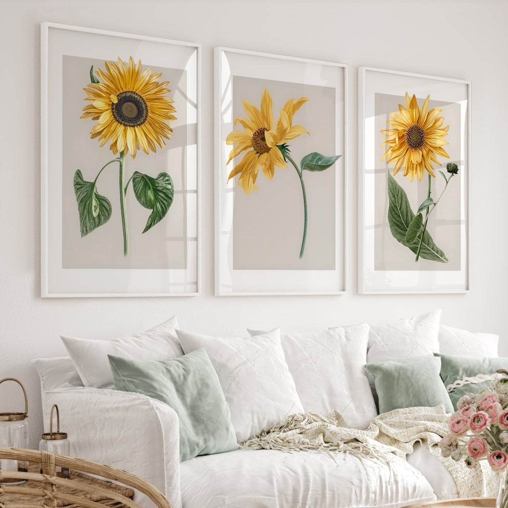 Botanical Wall Decor Sunflower Floral Print Set of 3