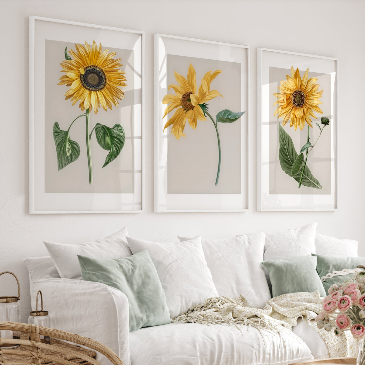 Botanical Wall Decor Sunflower Floral Print Set of 3