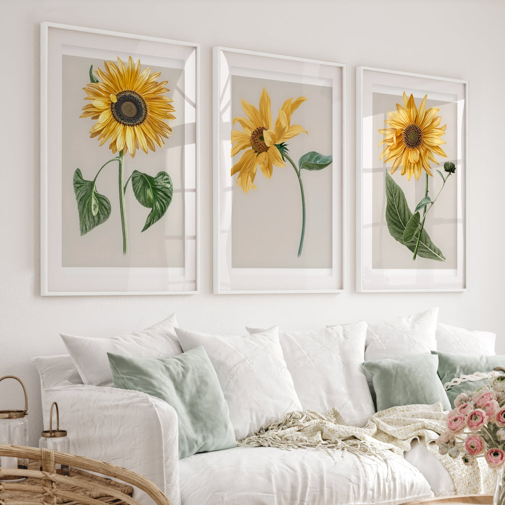 Botanical Wall Decor Sunflower Floral Print Set of 3