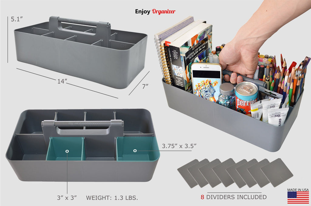 Enjoy Organizer -Portable Caddy Organizer -2 Stackable Plastic Caddy with Handle | Desk, Makeup, Dorm Caddy, Classroom Art Organizers (Made In Usa)